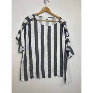 French Laundry Women Blouse Top Plus Size 2X Gauze Striped Old Money Chic Staple